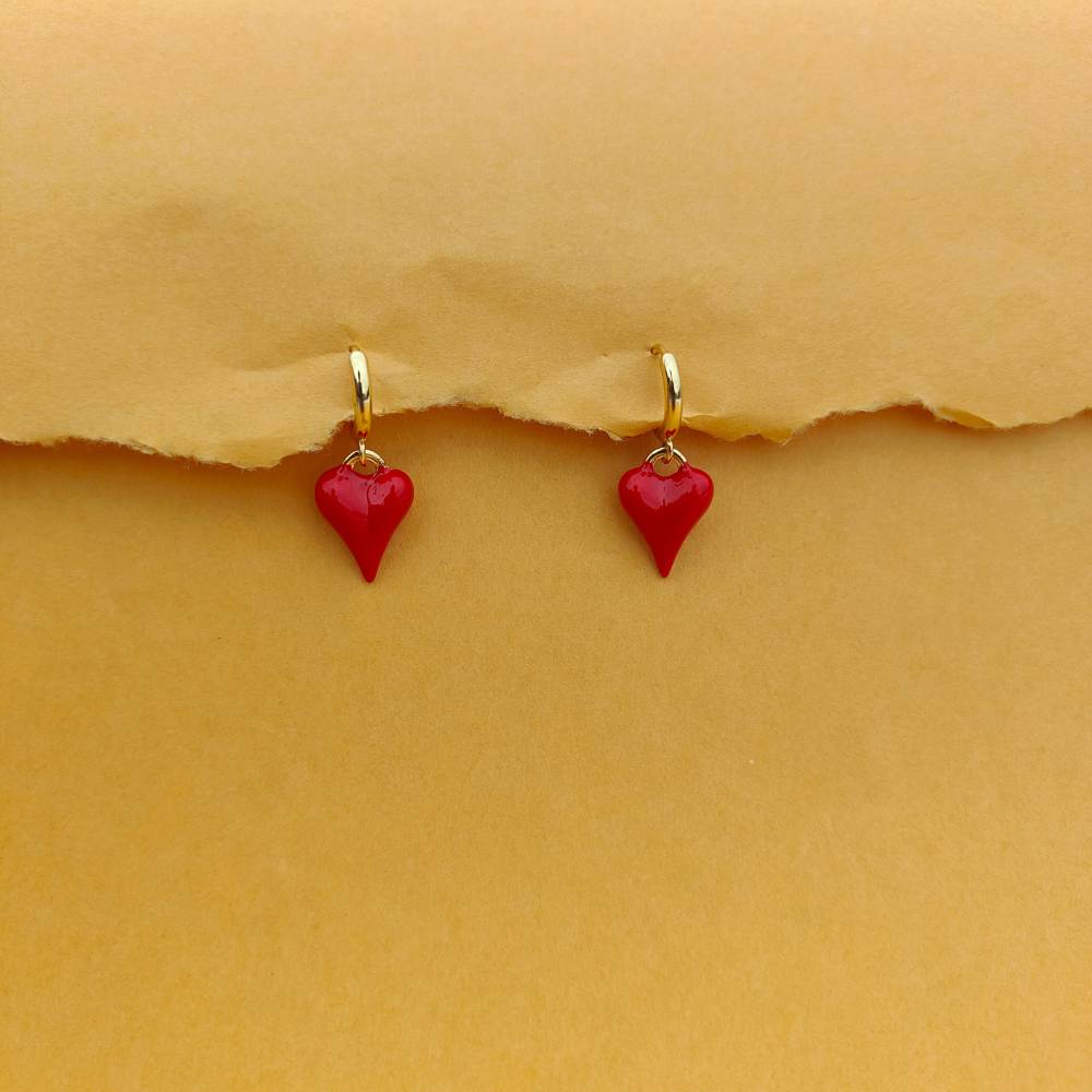 RED HEART CHARM HOOPS