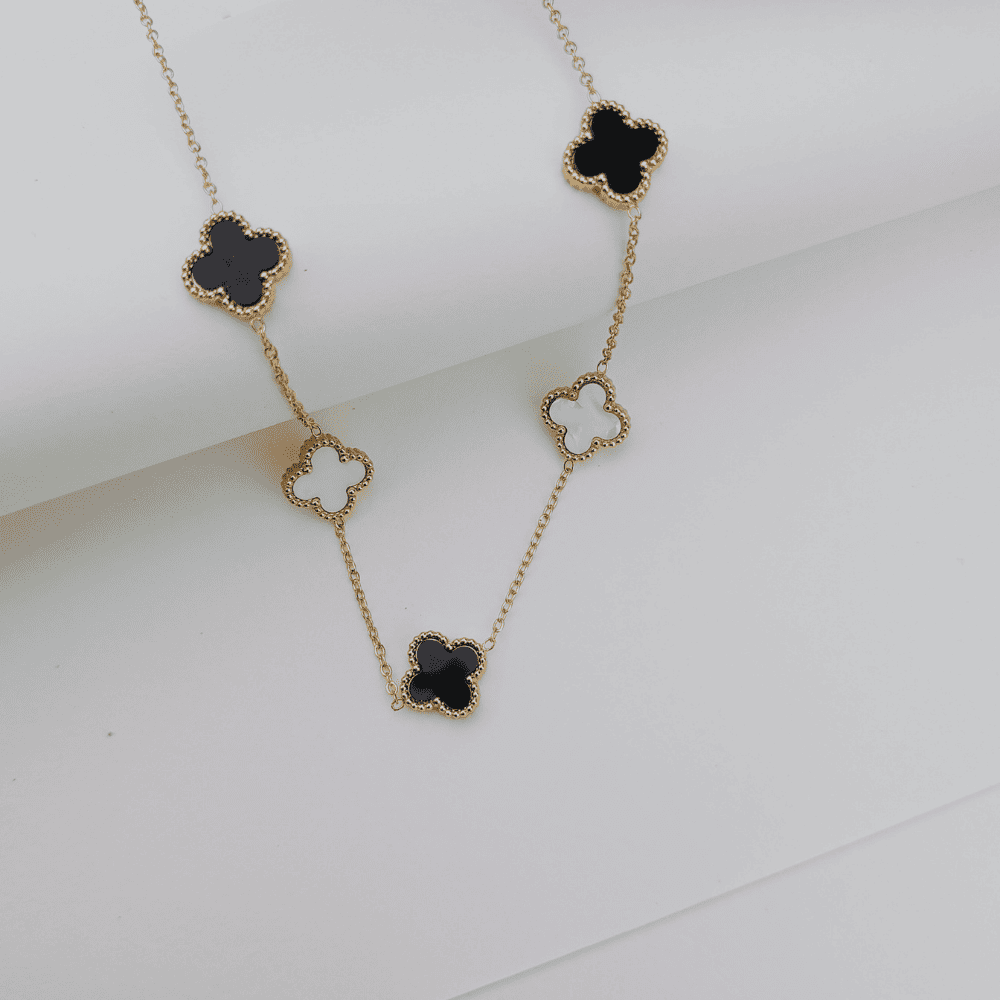 BLACK AND WHITE CLOVER NECKLACE
