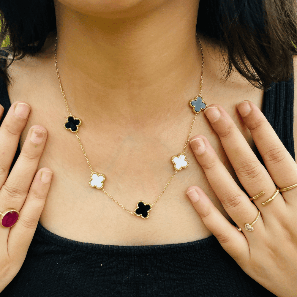 BLACK AND WHITE CLOVER NECKLACE