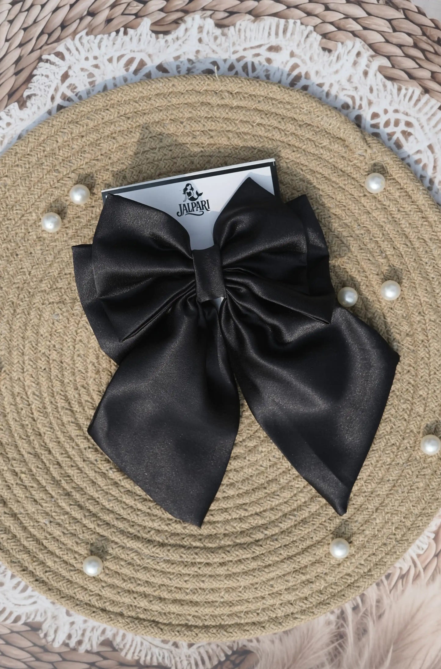 BIGGIE BOWS BLACK SATIN FABRIC