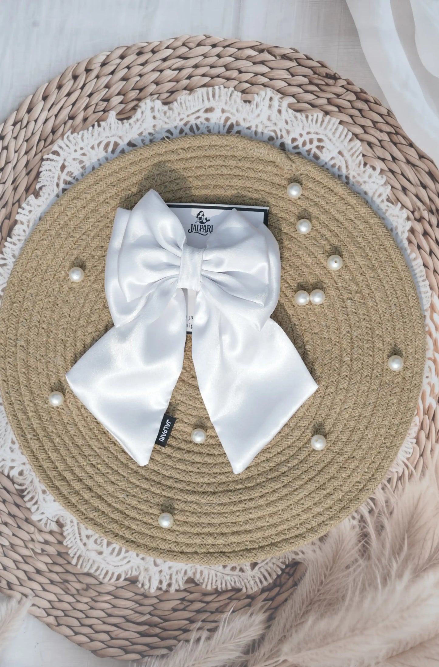 BIGGIE BOWS WHITE SATIN FABRIC