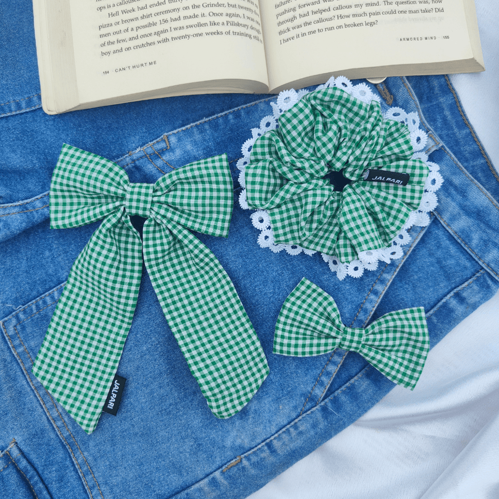 GREEN AND WHITE GINGHAM COMBO | PACK OF 3 | COTTON FABRIC