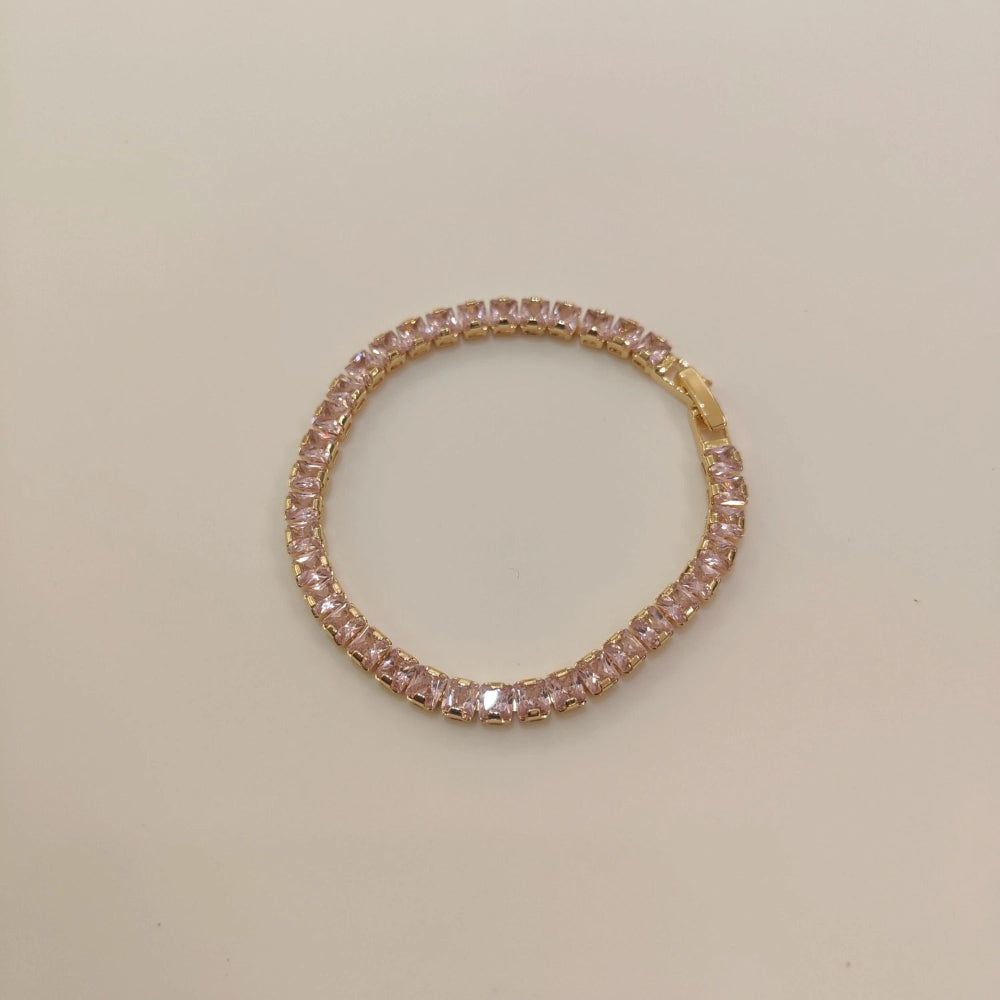 BLUSH PINK BAGUETTE TENNIS BRACELET | JP-CB-0011 | ANTI-TARNISH