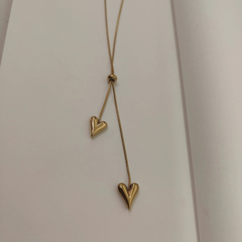 ADJUSTABLE DUAL HEART LARIAT NECKLACE | JP-NK-0020 | ANTI TARNISH | JALPARI
