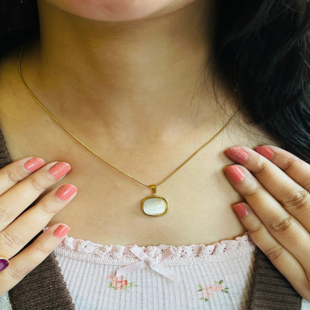 SQUARE WHITE ENAMEL NECKLACE | JP-NK-0014 | ANTI TARNISH | JALPARI