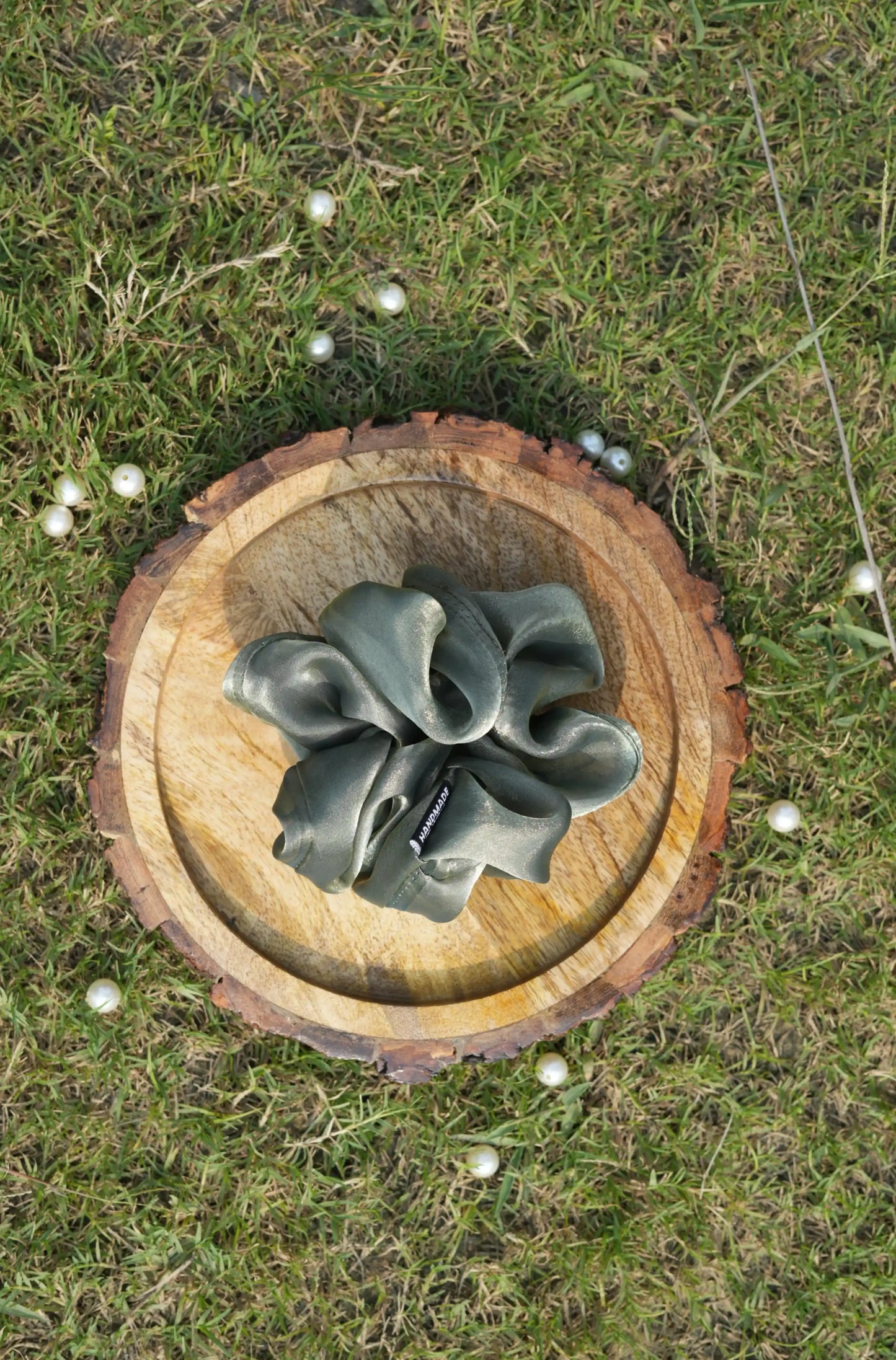 SCRUNCHIE | METALLIC SAGE GREEN COLOUR | JIMMY CHOO FABRIC