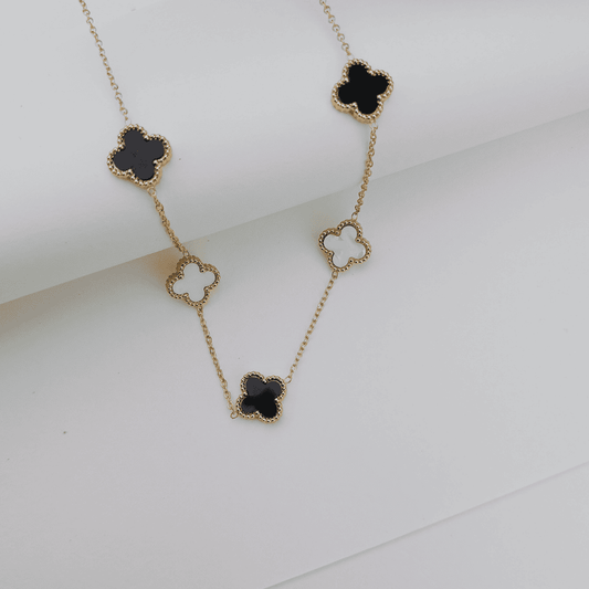 BLACK AND WHITE CLOVER NECKLACE