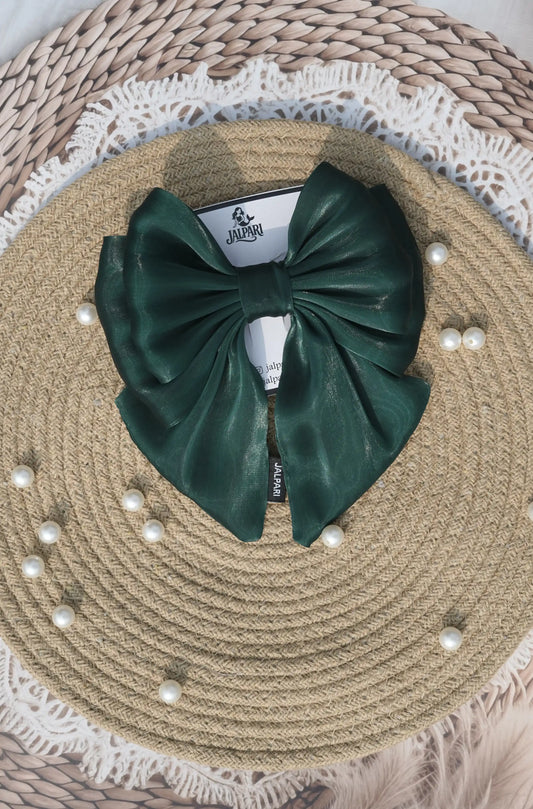 BIGGIE BOWS  DEEP GREEN JIMMY CHOO FABRIC 