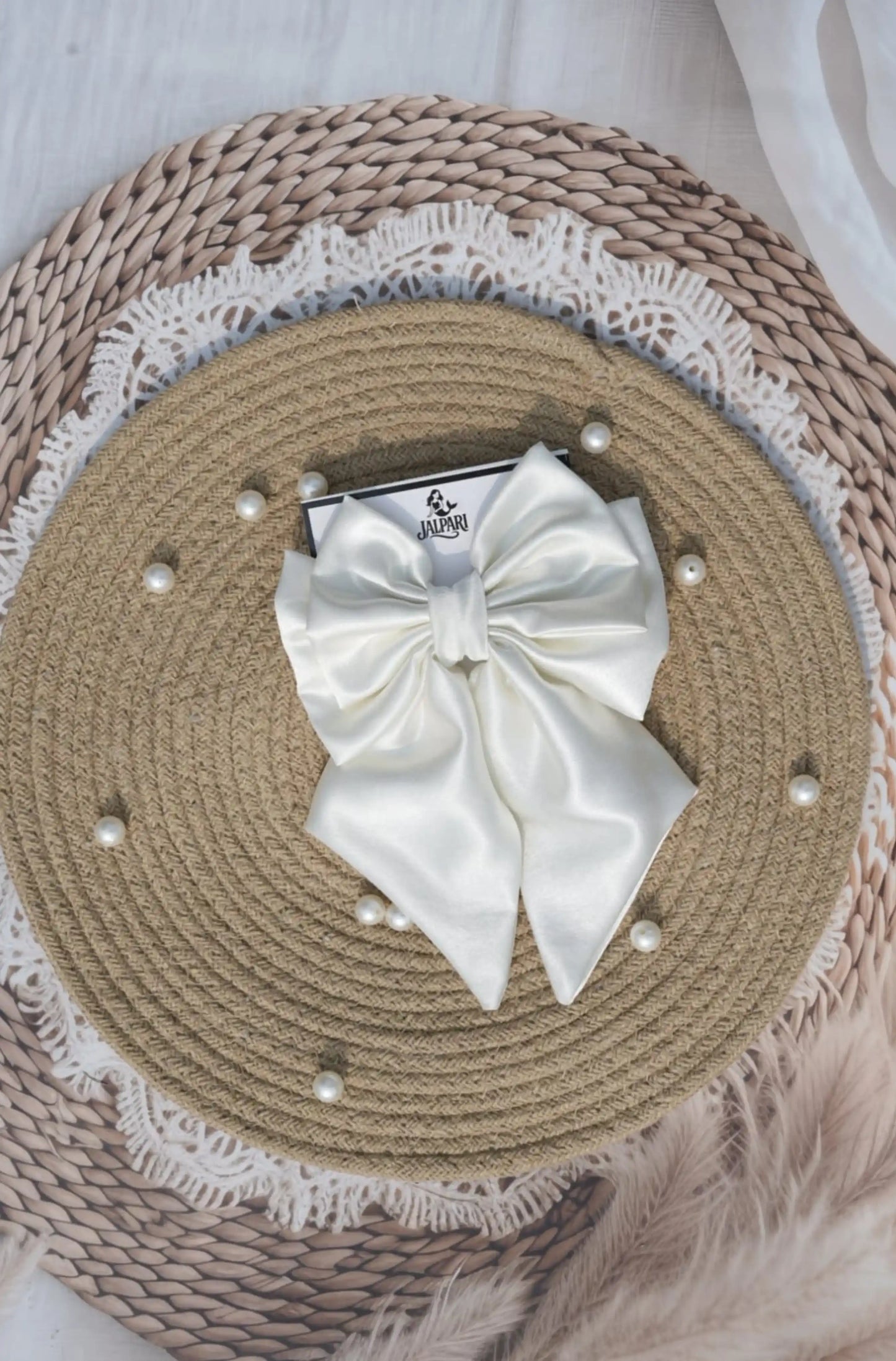 BIGGIE BOWS OFFWHITE SATIN FABRIC