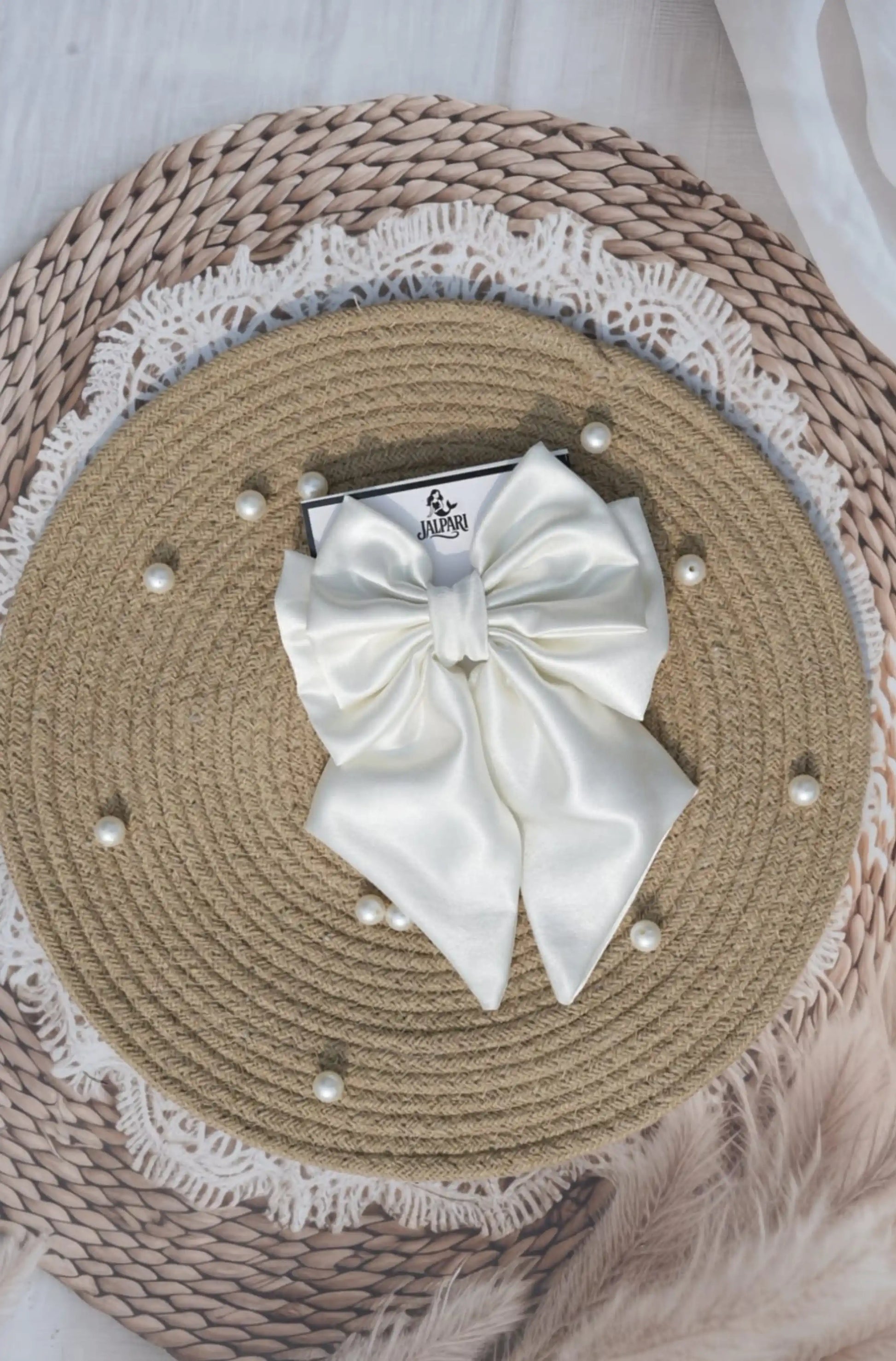BIGGIE BOWS OFFWHITE SATIN FABRIC