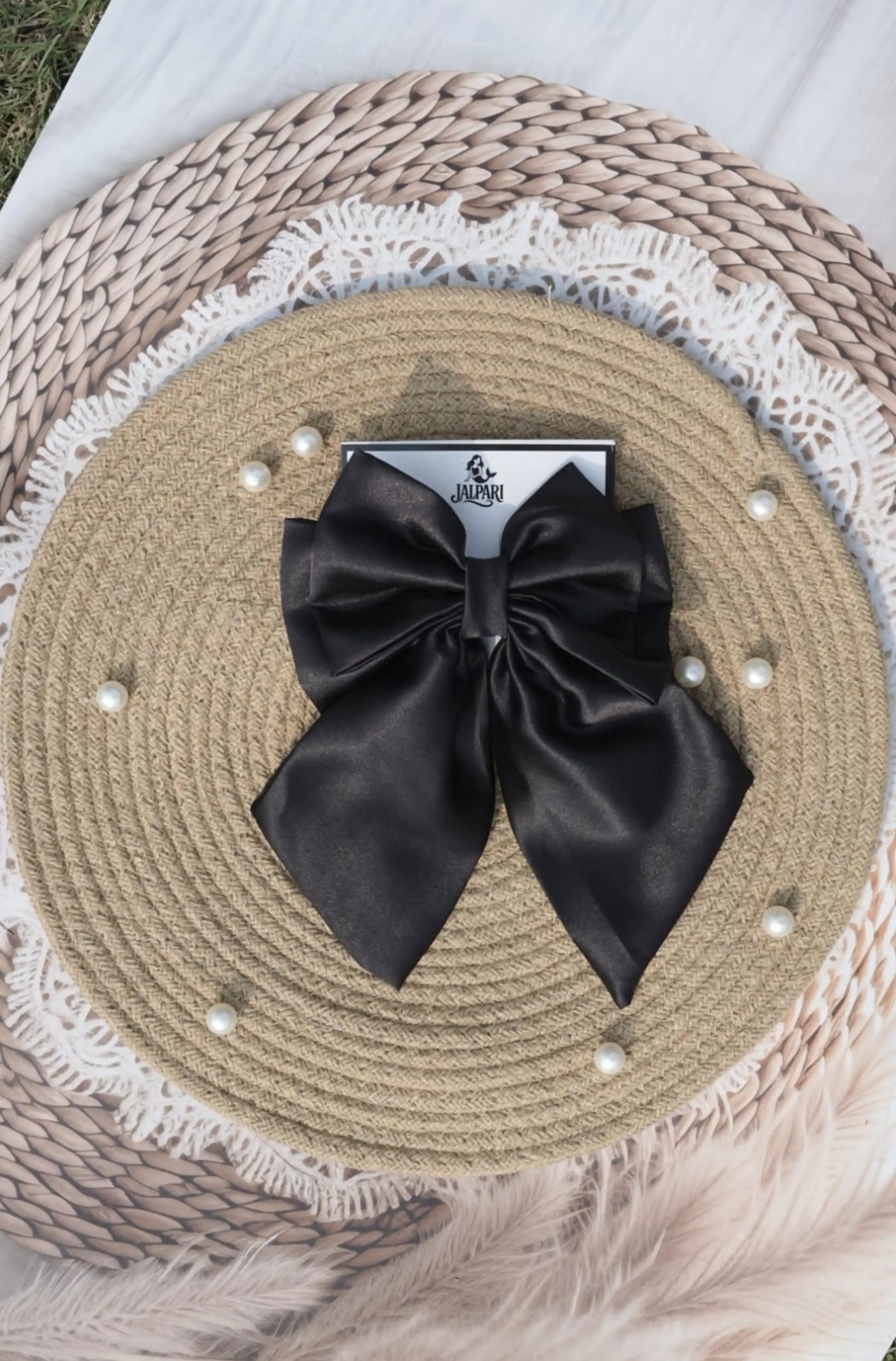 BIGGIE BOWS BLACK SATIN FABRIC