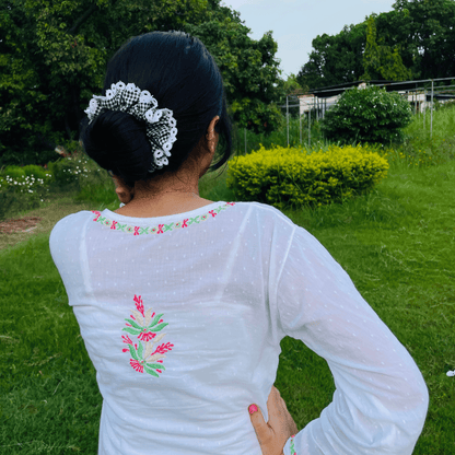 BUN SCRUNCHIE | BLACK AND WHITE GINGHAM | COTTON FABRIC