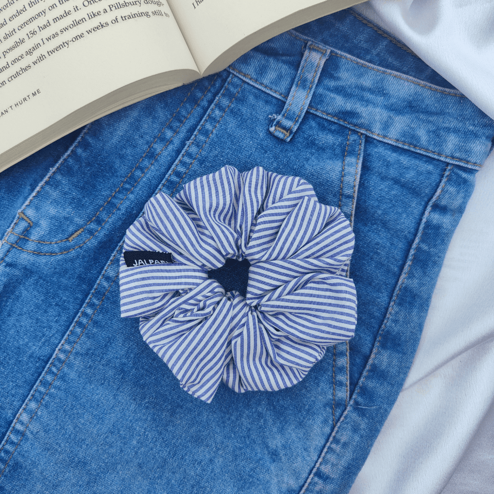 SCRUNCHIE | BLUE AND WHITE STRIP PATTERN | COTTON FABRIC