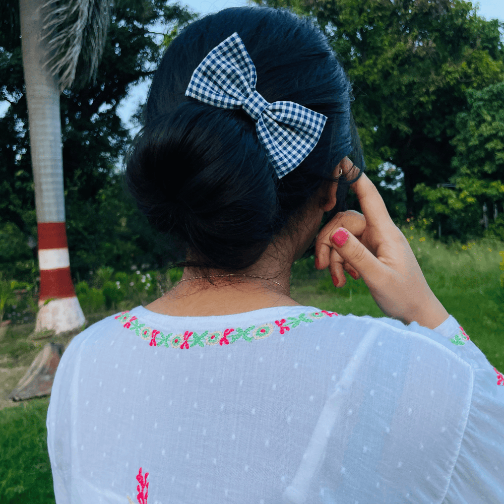 MINI BOW | BLUE AND WHITE GINGHAM | COTTON FABRIC