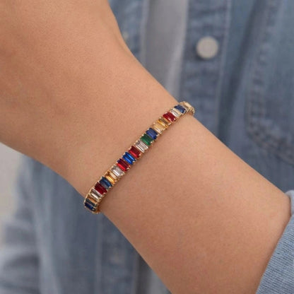 RAINBOW BAGUETTE TENNIS BRACELET | JP-CB-0011 | ANTI-TARNISH