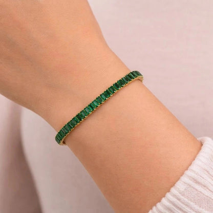 EMERALD GREEN BAGUETTE TENNIS BRACELET | JP-CB-0011 | ANTI-TARNISH