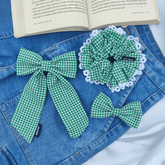 GREEN AND WHITE GINGHAM COMBO | PACK OF 3 | COTTON FABRIC