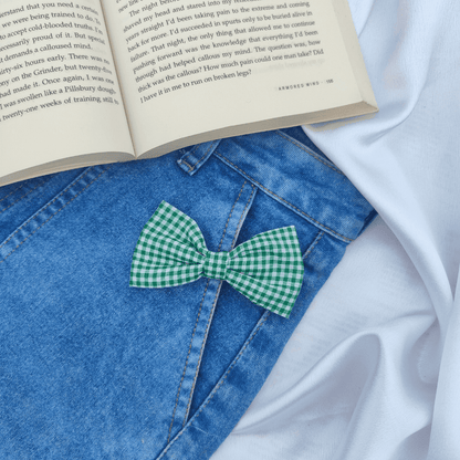 MINI BOW | GREEN AND WHITE GINGHAM | COTTON FABRIC