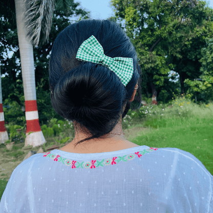 MINI BOW | GREEN AND WHITE GINGHAM | COTTON FABRIC