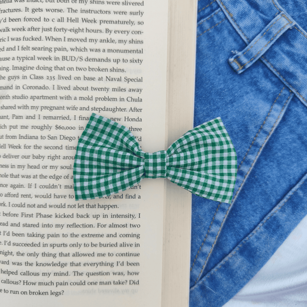 MINI BOW | GREEN AND WHITE GINGHAM | COTTON FABRIC