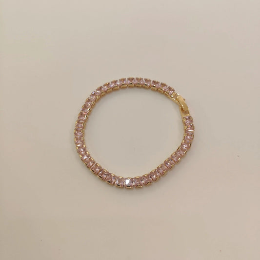 BLUSH PINK BAGUETTE TENNIS BRACELET | JP-CB-0011 | ANTI-TARNISH