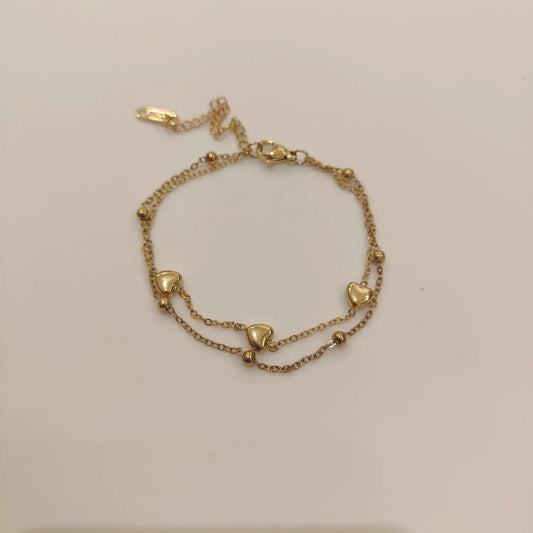 DOUBLE LAYER HEART CHAIN BRACELET | JP-CB-0027 | ANTI-TARNISH