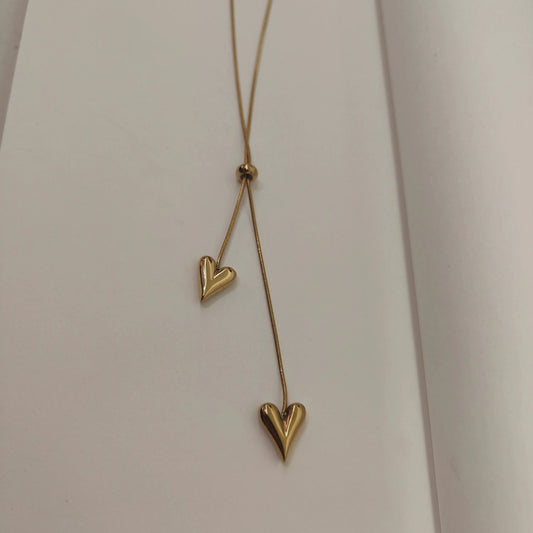 ADJUSTABLE DUAL HEART LARIAT NECKLACE | JP-NK-0020 | ANTI TARNISH | JALPARI