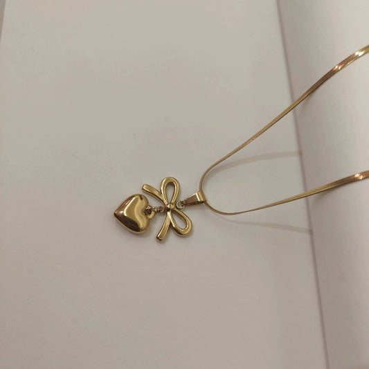 BOW HEART CHARM NECKLACE | JP-NK-0024 | ANTI TARNISH | JALPARI