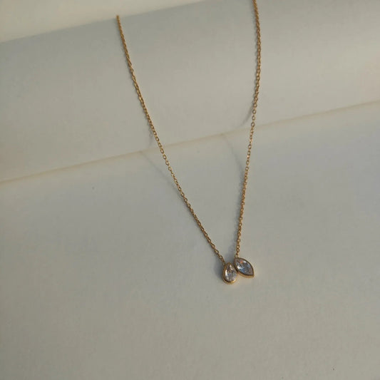TWIN TEARDROP STONE NECKLACE | JP-NK-0026 | ANTI TARNISH | JALPARI
