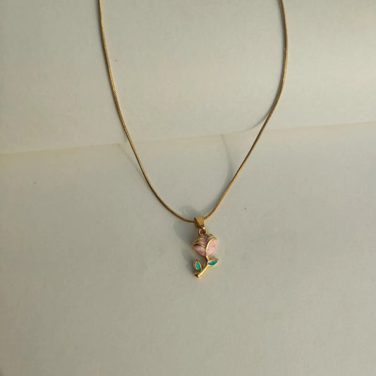 MINI PINK ROSE CHARM NECKLACE | JP-NK-0025 | ANTI TARNISH | JALPARI
