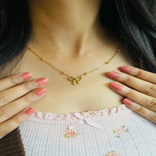 BOW CHARM NECKLACE | JP-NK-0009 | ANTI TARNISH | JALPARI