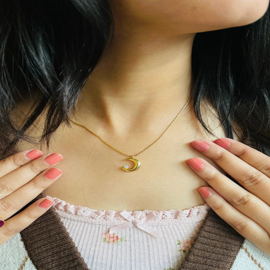 CRESCENT MOON STONE NECKLACE | JP-NK-0012 | ANTI TARNISH | JALPARI