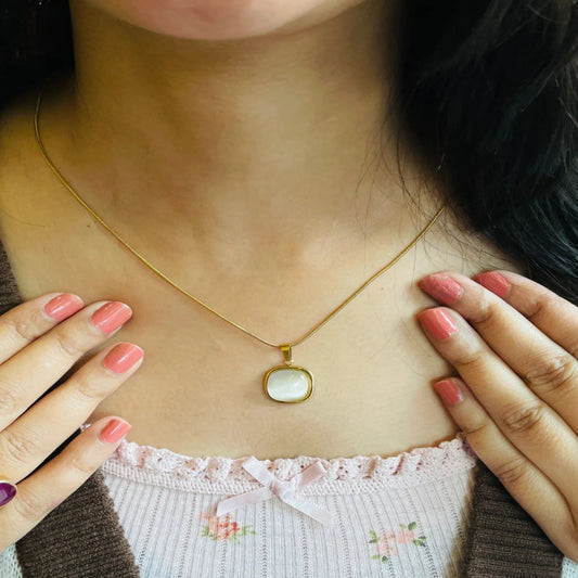 SQUARE WHITE ENAMEL NECKLACE | JP-NK-0014 | ANTI TARNISH | JALPARI