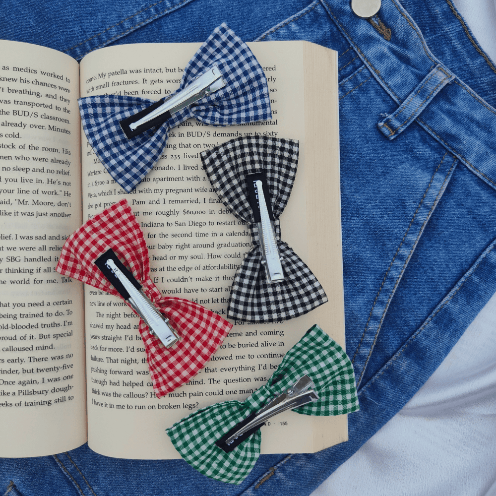 MINI BOWS | GINGHAM CHECK PRINTS | PACK OF 4 | COTTON FABRIC