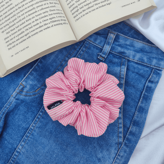 SCRUNCHIE | PINK AND WHITE STRIP PATTERN | COTTON FABRIC