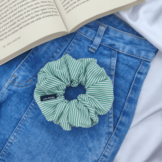 SCRUNCHIE | GREEN AND WHITE STRIP PATTERN | COTTON FABRIC