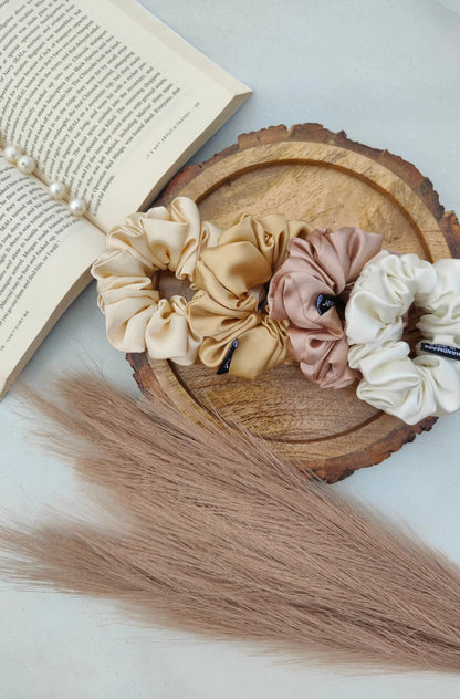 SCRUNCHIE COMBO |  NUDE SHADES | PACK OF 4 | SATIN FABRIC