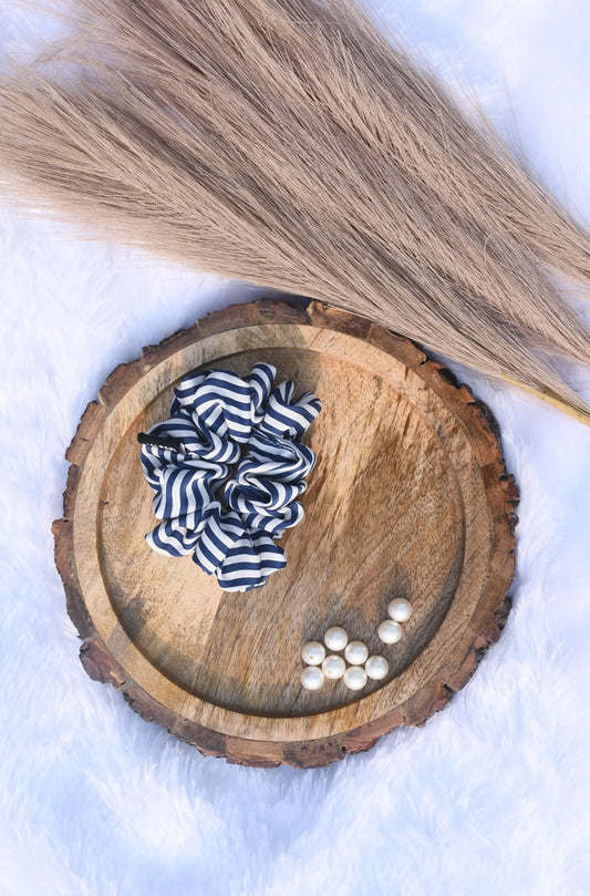 SCRUNCHIE | WHITE AND BLUE STRIP PATTERN  | COTTON  FABRIC