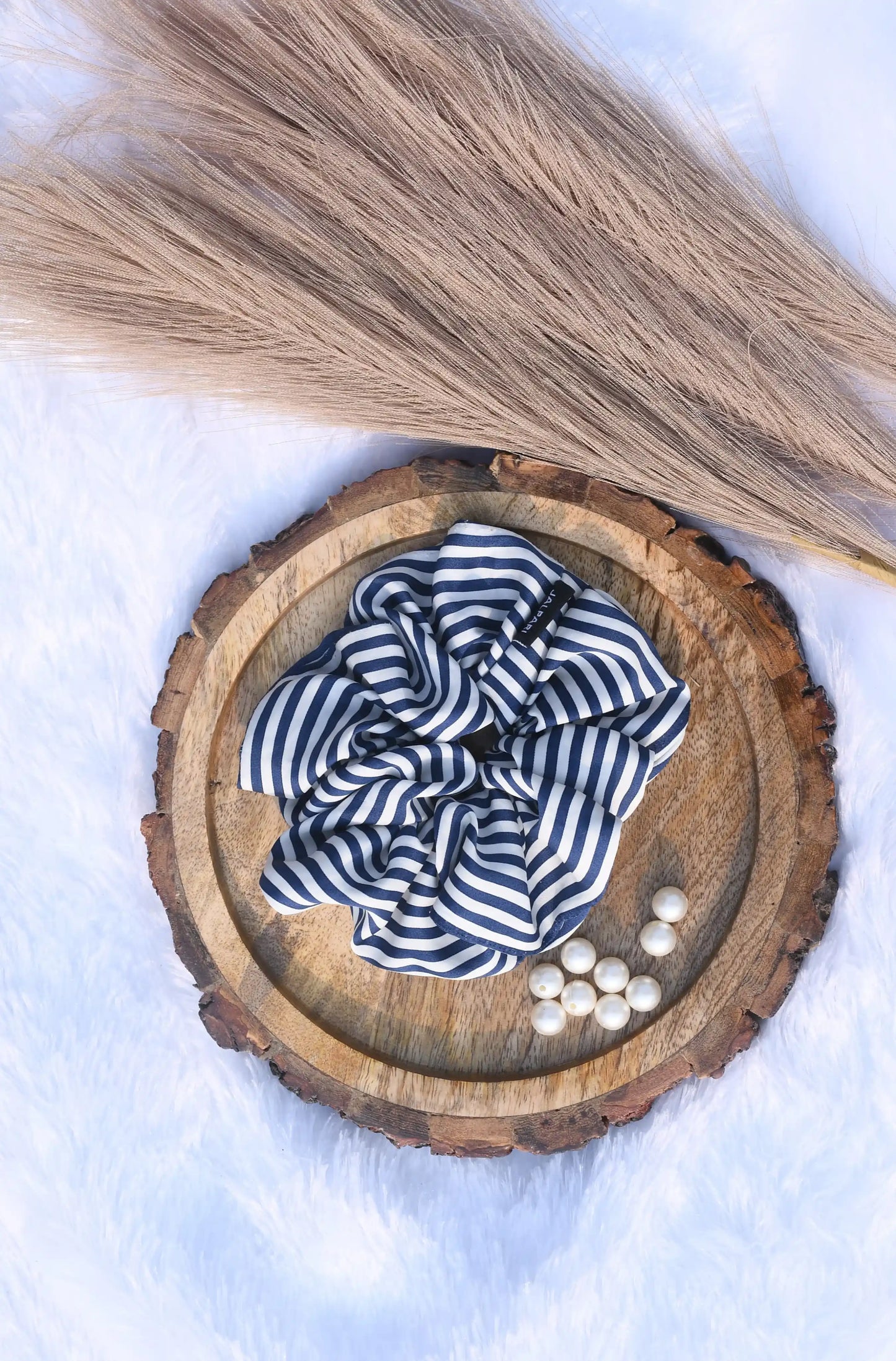 SCRUNCHIE | WHITE AND BLUE STRIP PATTERN  | COTTON  FABRIC