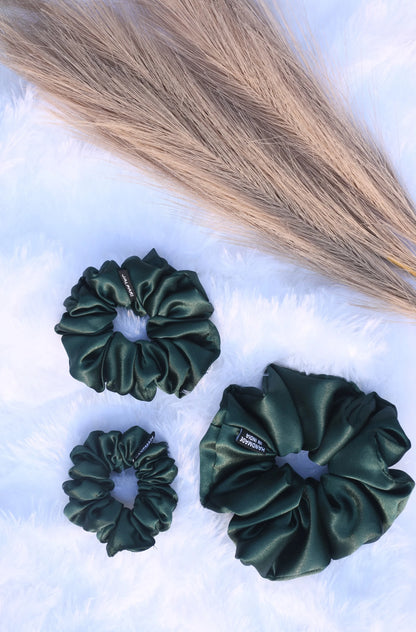 SCRUNCHIE |  DARK GREEN  COLOUR  | SATIN FABRIC