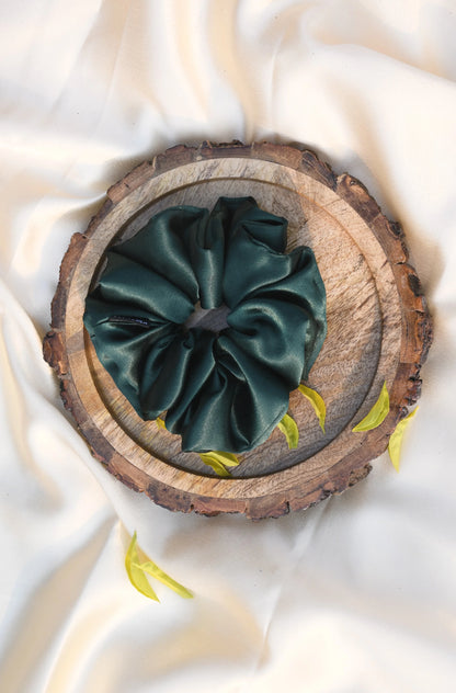 SCRUNCHIE |  DARK GREEN  COLOUR  | SATIN FABRIC