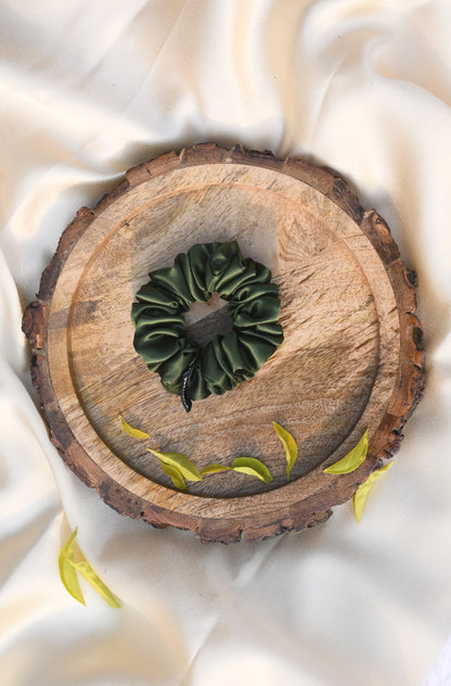 SCRUNCHIE |  FOREST GREEN  COLOUR  | SATIN FABRIC