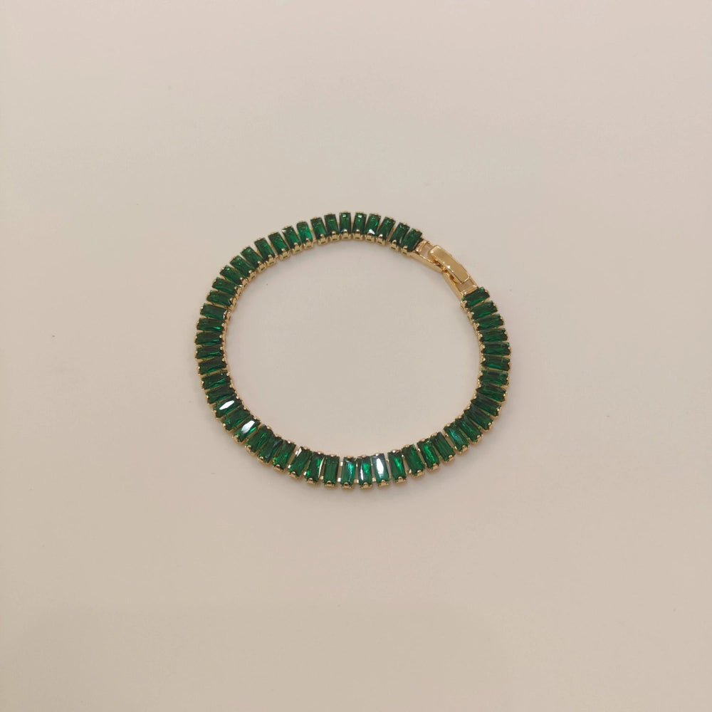 EMERALD GREEN BAGUETTE TENNIS BRACELET | JP-CB-0011 | ANTI-TARNISH