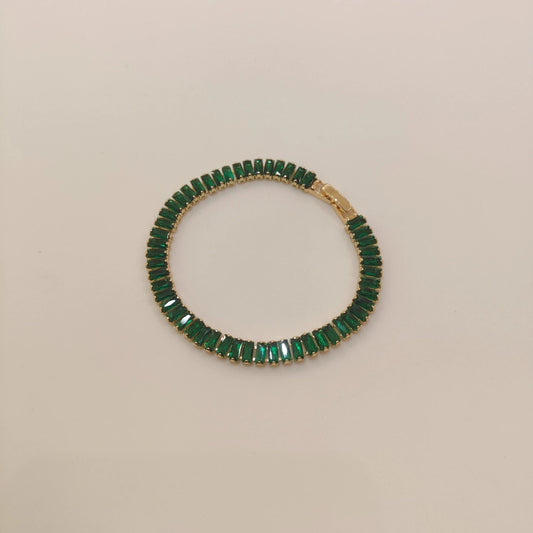 EMERALD GREEN BAGUETTE TENNIS BRACELET | JP-CB-0011 | ANTI-TARNISH